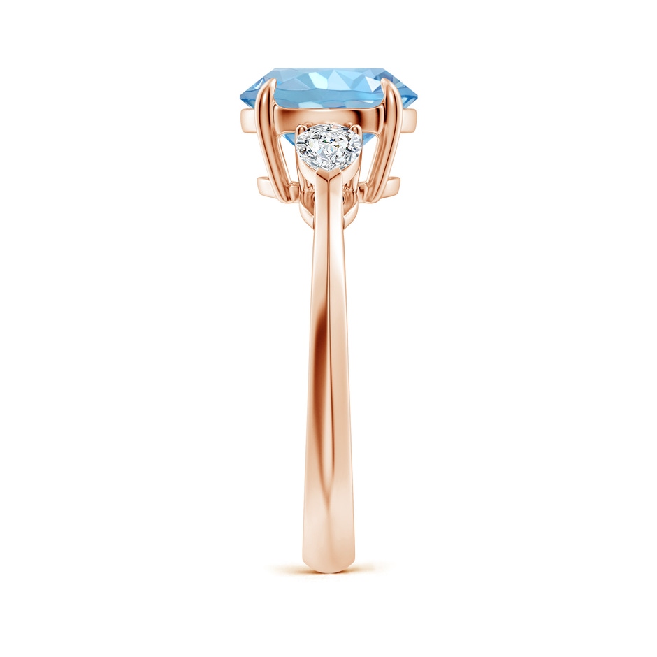 9mm AAAA Round Aquamarine and Pear Diamond Three Stone Engagement Ring in Rose Gold side 299