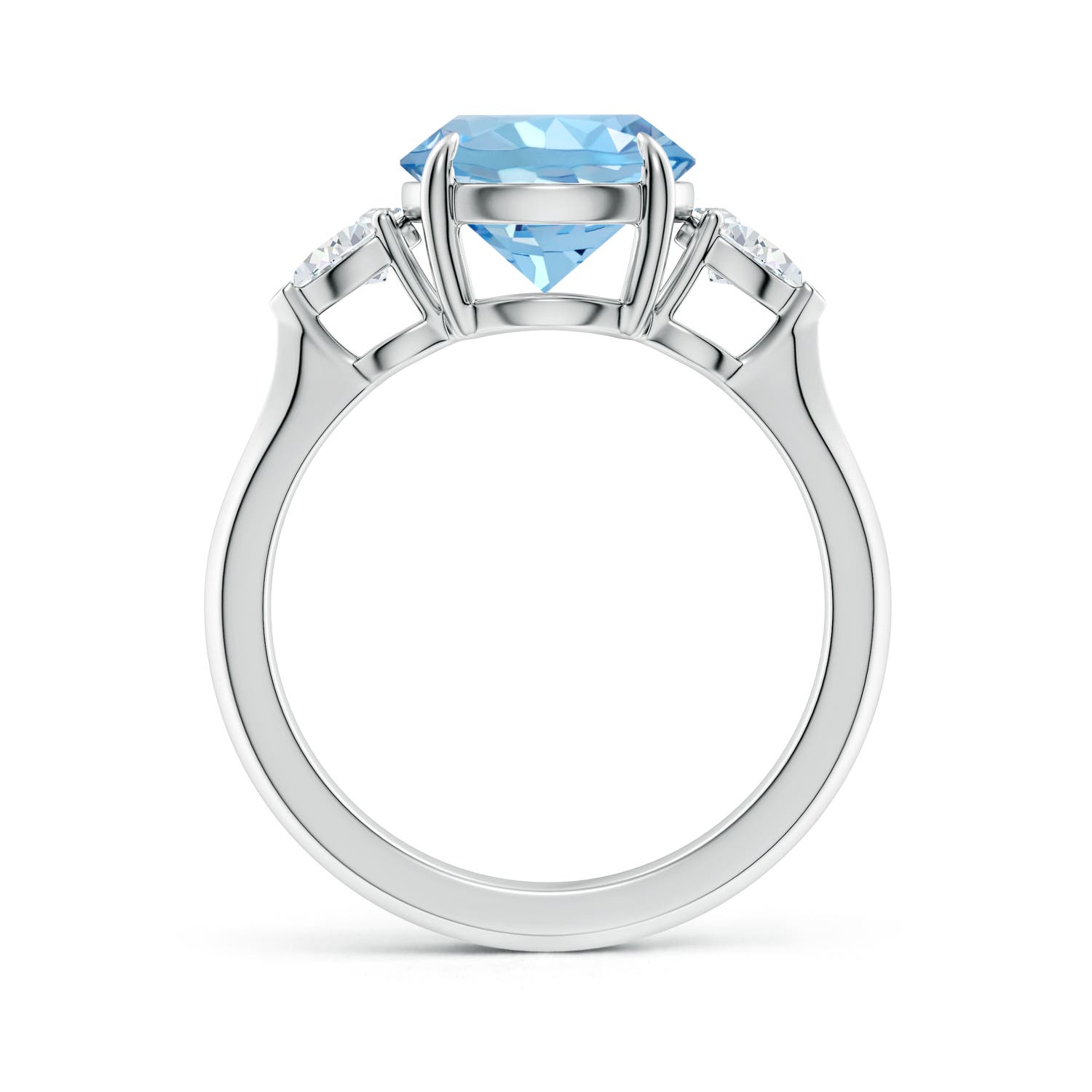 9mm AAAA Round Aquamarine and Pear Diamond Three Stone Engagement Ring in White Gold