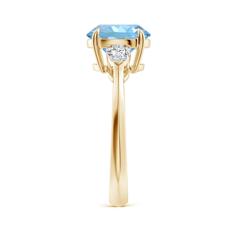 9mm AAAA Round Aquamarine and Pear Diamond Three Stone Engagement Ring in Yellow Gold side 299