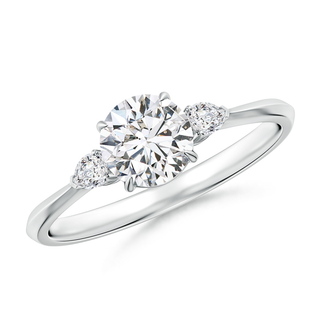 5.9mm HSI2 Round and Pear Diamond Three Stone Engagement Ring in White Gold