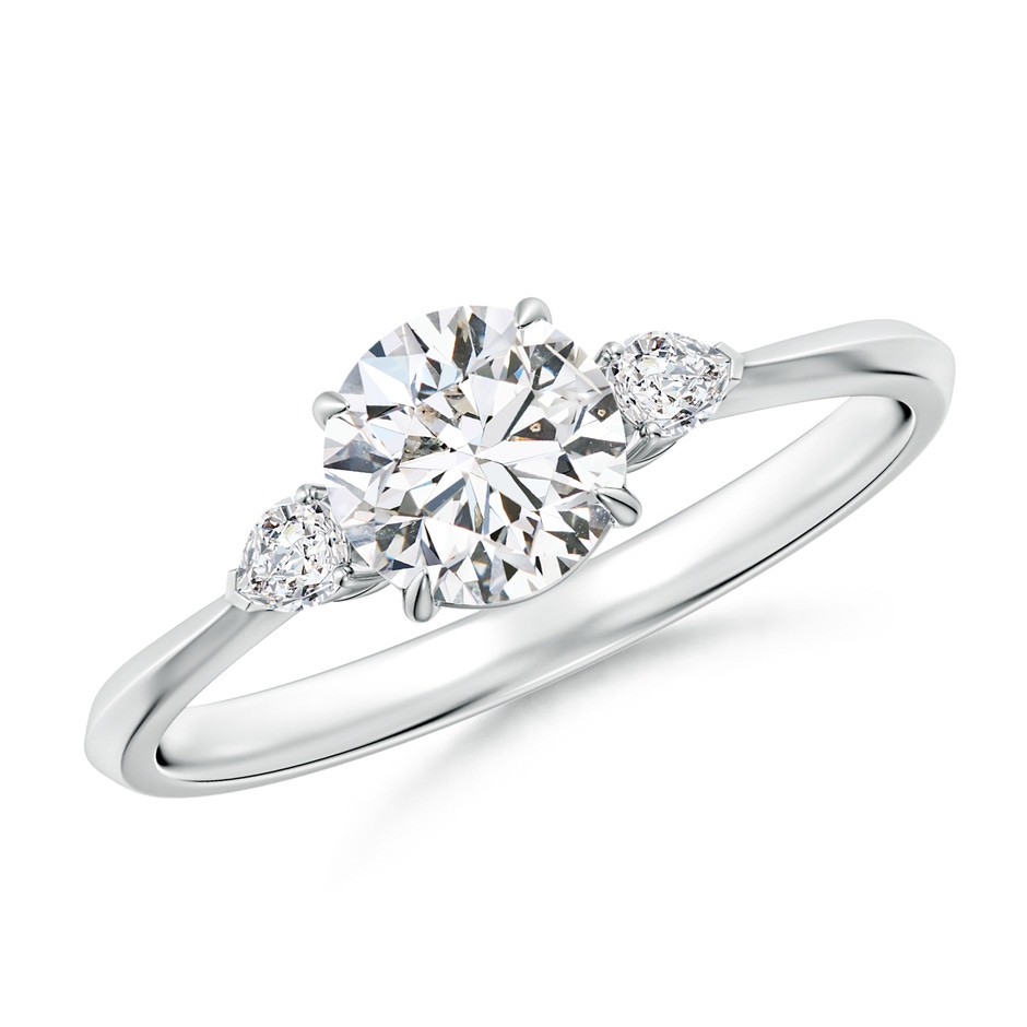 5.9mm HSI2 Round and Pear Diamond Three Stone Engagement Ring in White Gold 