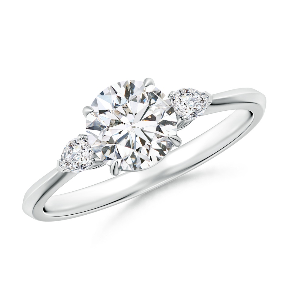 6.4mm HSI2 Round and Pear Diamond Three Stone Engagement Ring in White Gold 