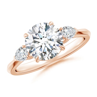 8mm GVS2 Round and Pear Diamond Three Stone Engagement Ring in 18K Rose Gold