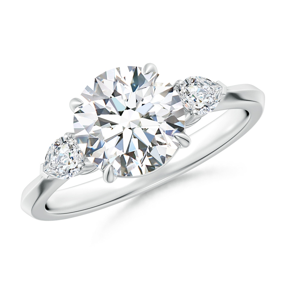 8mm GVS2 Round and Pear Diamond Three Stone Engagement Ring in P950 Platinum 