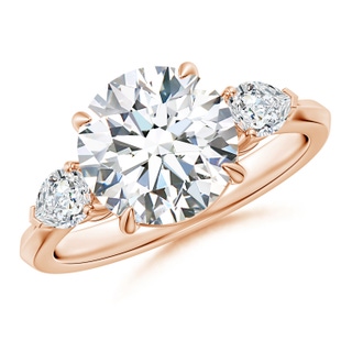 9.2mm GVS2 Round and Pear Diamond Three Stone Engagement Ring in Rose Gold