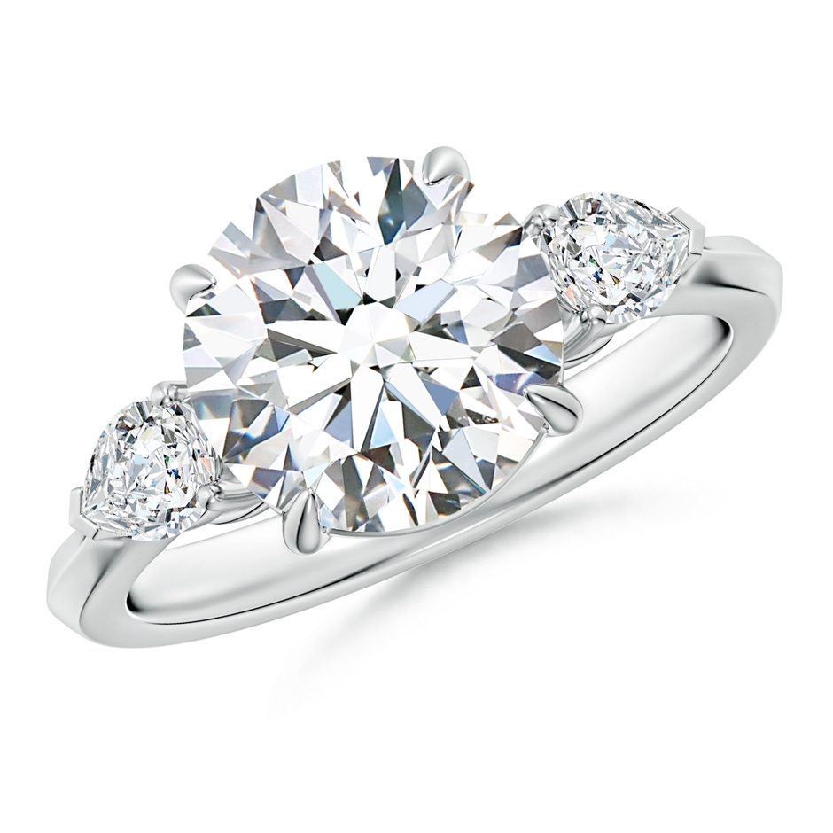9.2mm GVS2 Round and Pear Diamond Three Stone Engagement Ring in White Gold 
