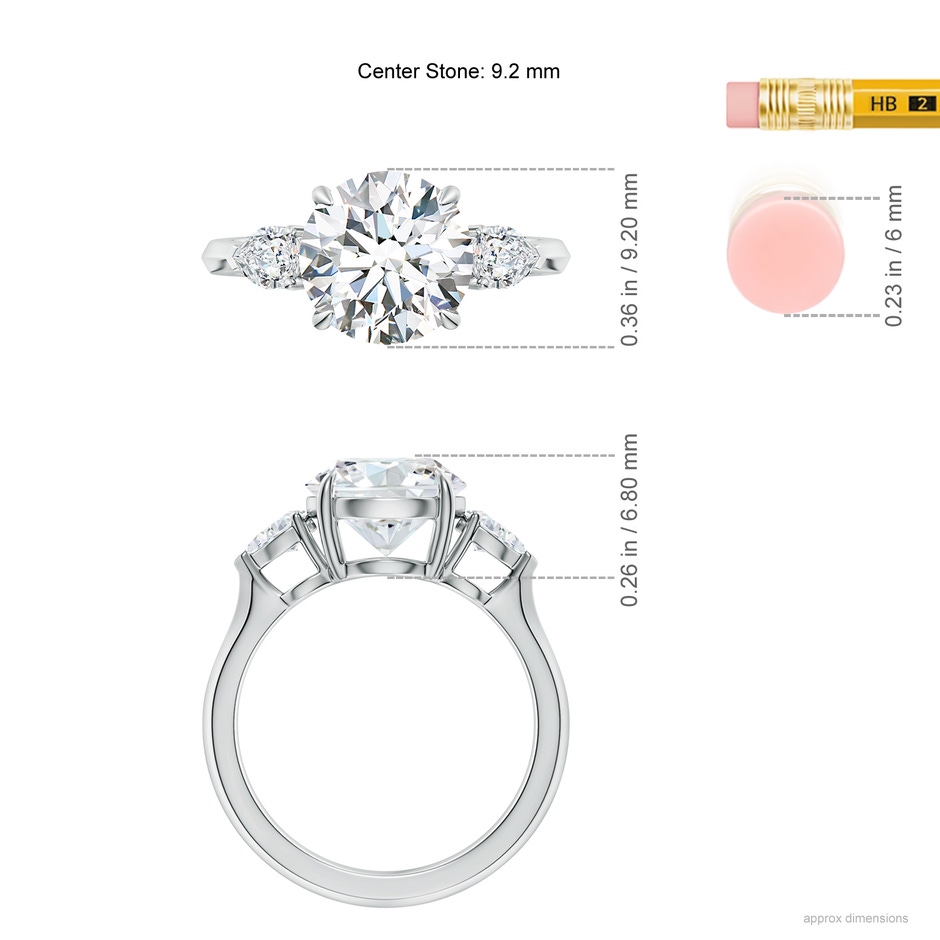 9.2mm GVS2 Round and Pear Diamond Three Stone Engagement Ring in White Gold ruler