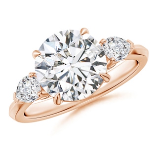 9.2mm HSI2 Round and Pear Diamond Three Stone Engagement Ring in 18K Rose Gold