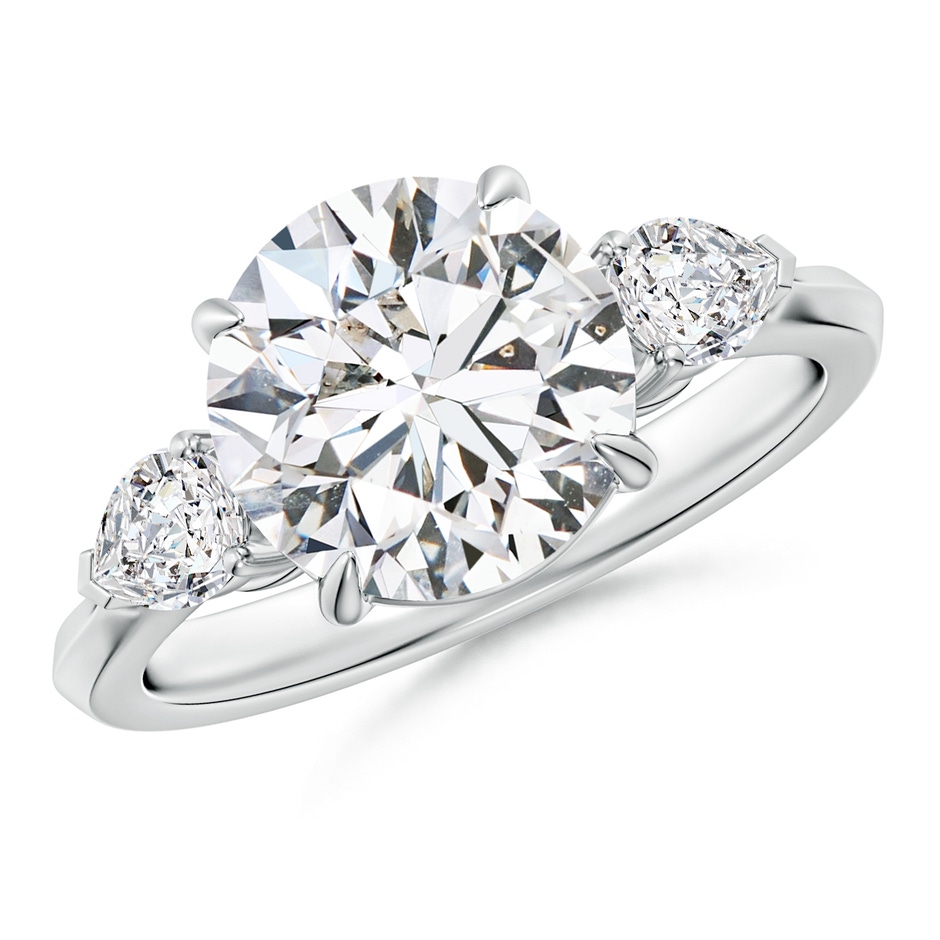 9.2mm HSI2 Round and Pear Diamond Three Stone Engagement Ring in P950 Platinum 