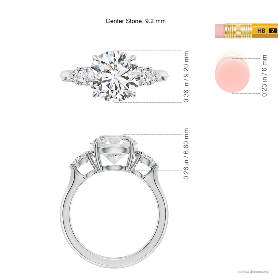 9.2mm HSI2 Round and Pear Diamond Three Stone Engagement Ring in P950 Platinum ruler