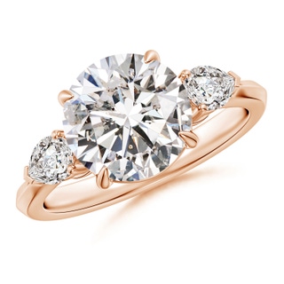 9.2mm IJI1I2 Round and Pear Diamond Three Stone Engagement Ring in Rose Gold