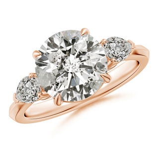 9.2mm KI3 Round and Pear Diamond Three Stone Engagement Ring in Rose Gold