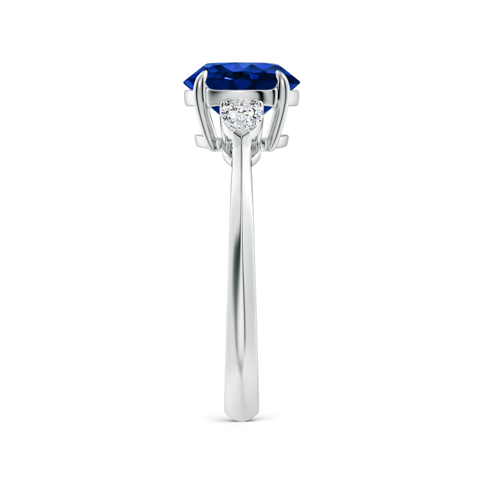 8mm Lab-Grown Round Blue Sapphire and Pear Diamond Three Stone Engagement Ring in P950 Platinum side 299