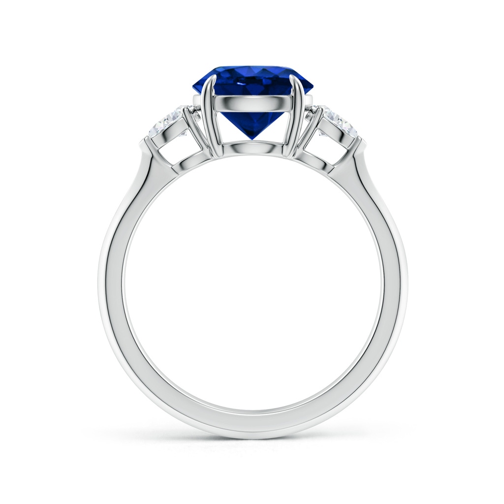 8mm Lab-Grown Round Blue Sapphire and Pear Diamond Three Stone Engagement Ring in White Gold - side 199