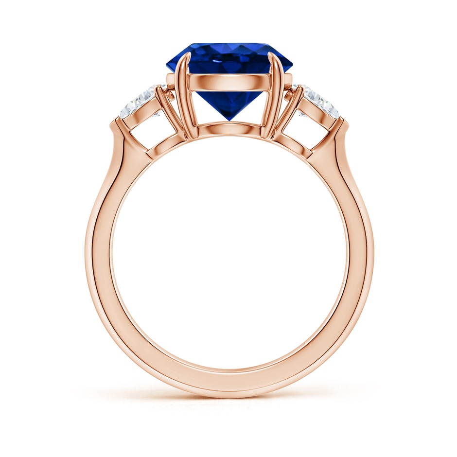 9mm Lab-Grown Round Blue Sapphire and Pear Diamond Three Stone Engagement Ring in 18K Rose Gold side 199
