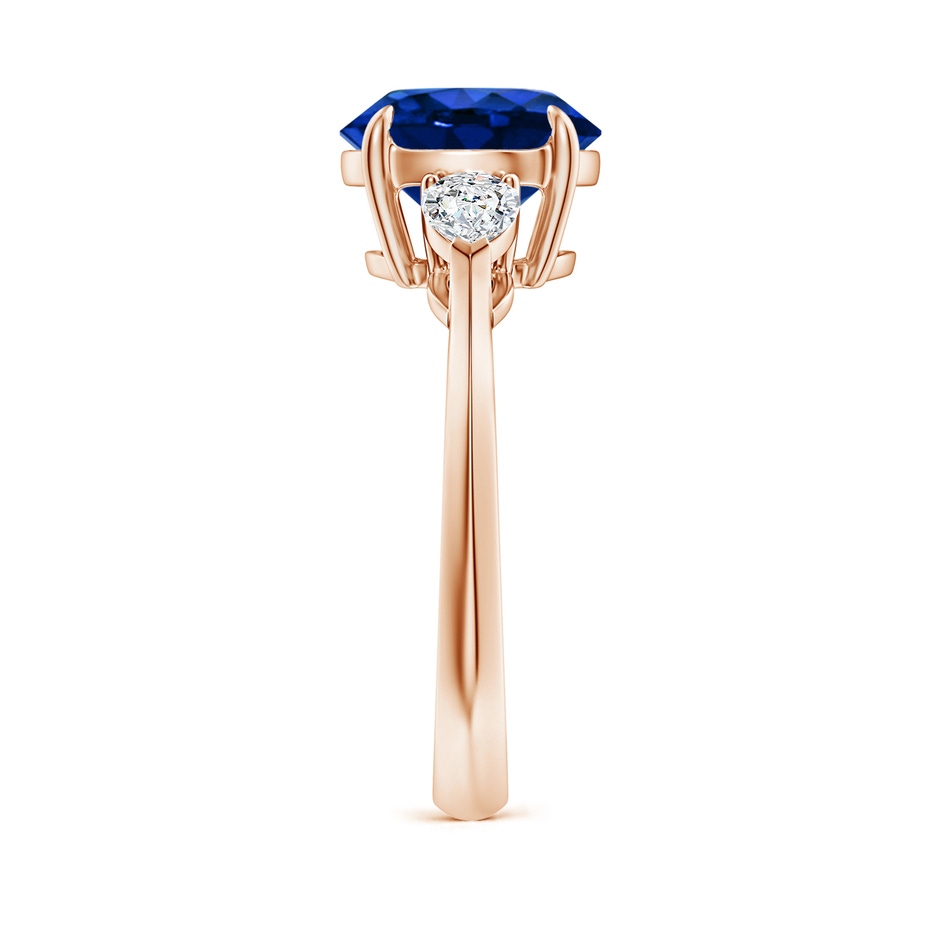 9mm Lab-Grown Round Blue Sapphire and Pear Diamond Three Stone Engagement Ring in 18K Rose Gold side 299