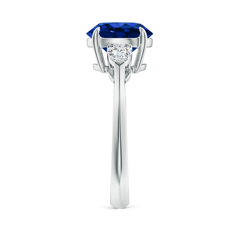 9mm Lab-Grown Round Blue Sapphire and Pear Diamond Three Stone Engagement Ring in P950 Platinum side 299
