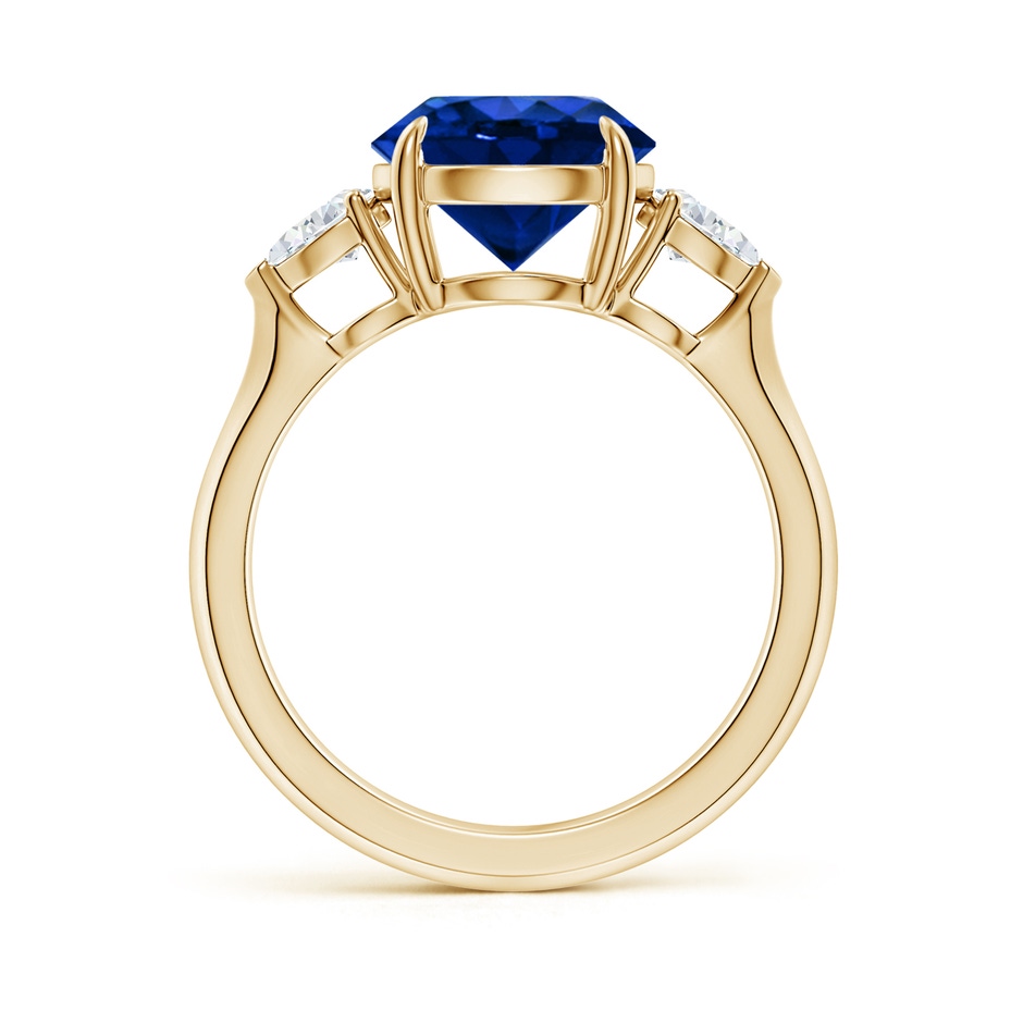 9mm Lab-Grown Round Blue Sapphire and Pear Diamond Three Stone Engagement Ring in Yellow Gold side 199