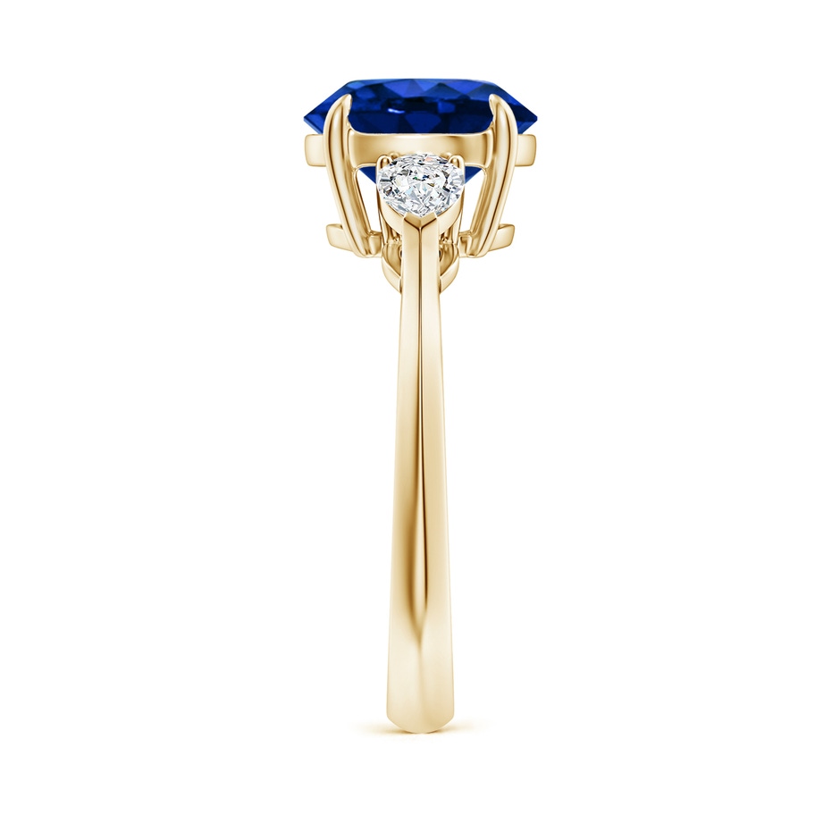 9mm Lab-Grown Round Blue Sapphire and Pear Diamond Three Stone Engagement Ring in Yellow Gold side 299
