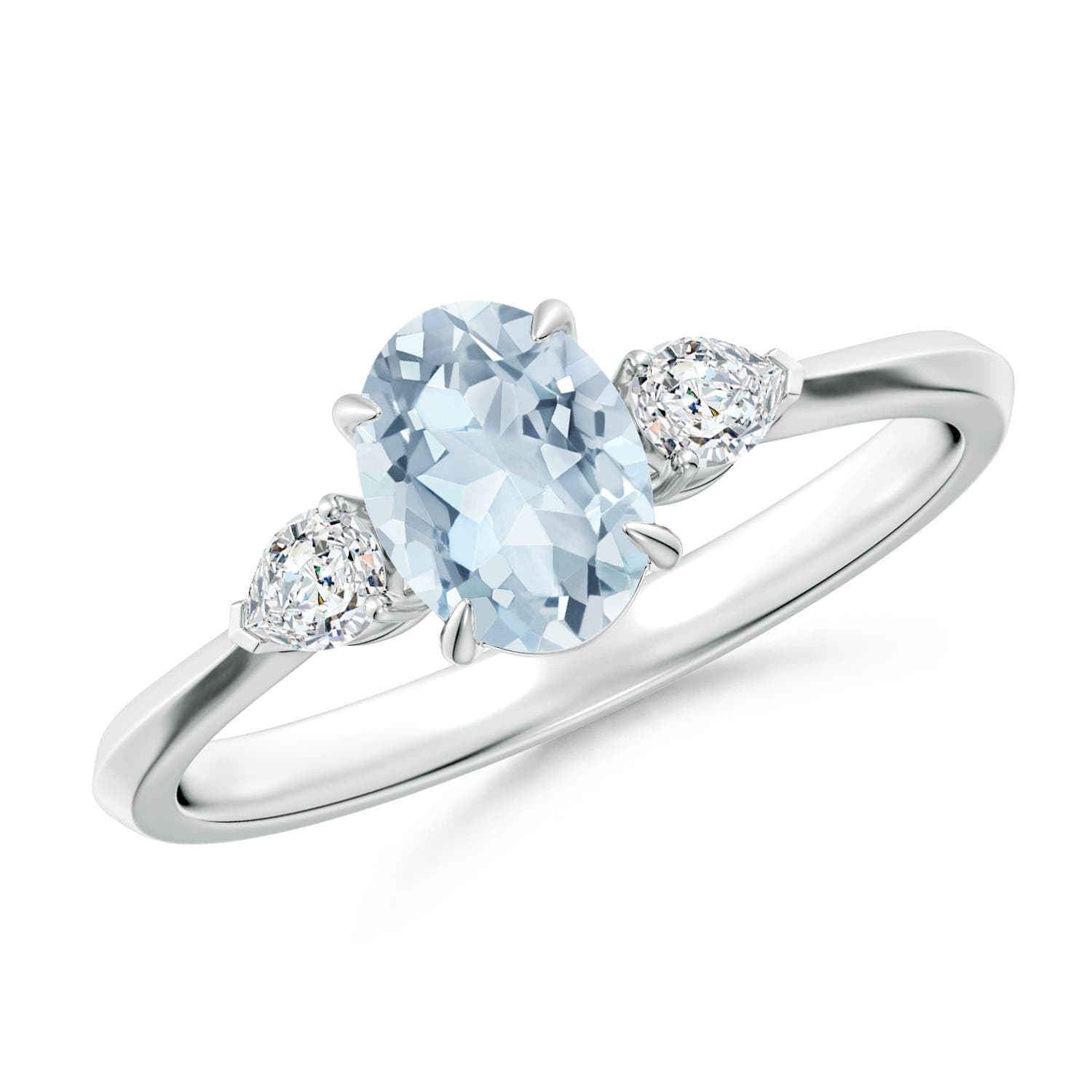 7x5mm A Oval Aquamarine and Pear Diamond Three Stone Engagement Ring in P950 Platinum