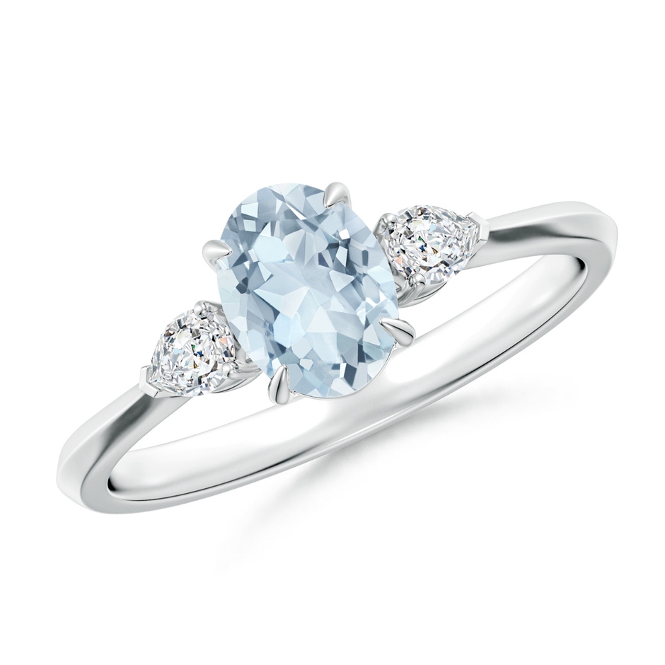 7x5mm A Oval Aquamarine and Pear Diamond Three Stone Engagement Ring in S999 Silver 