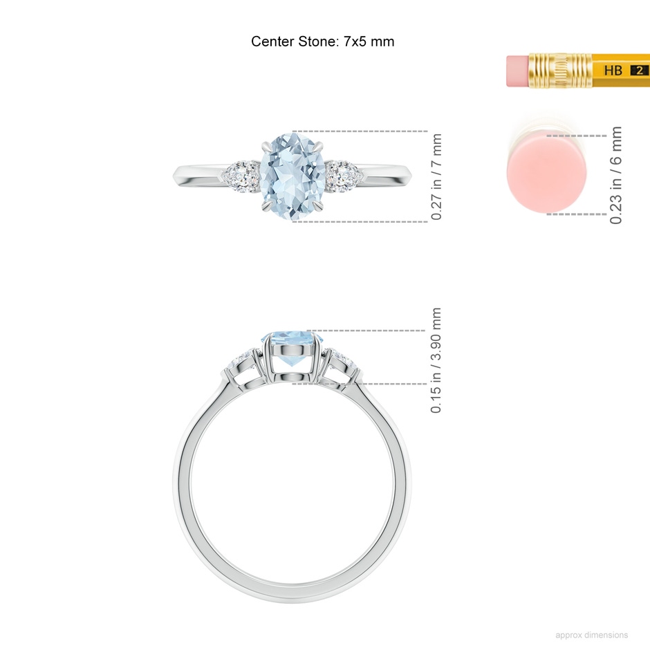 7x5mm A Oval Aquamarine and Pear Diamond Three Stone Engagement Ring in S999 Silver ruler