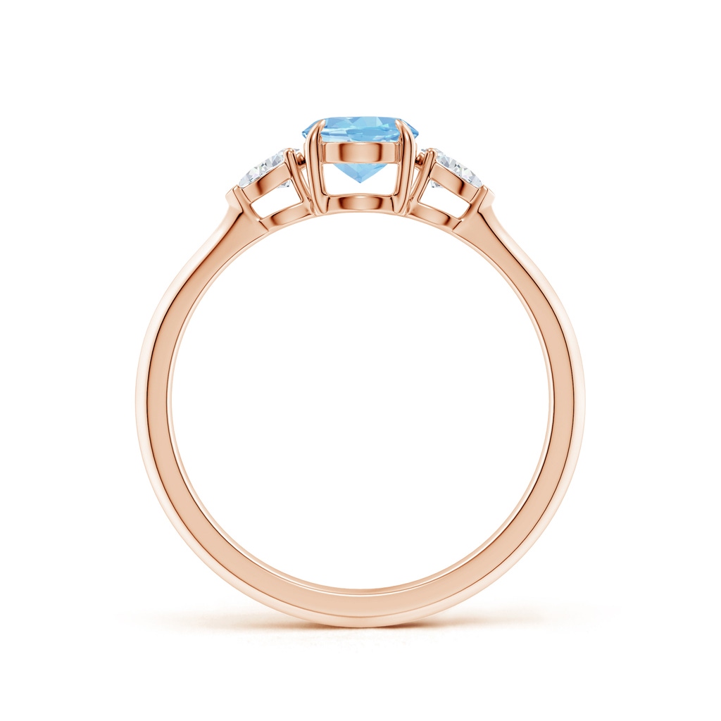 7x5mm AAAA Oval Aquamarine and Pear Diamond Three Stone Engagement Ring in Rose Gold - side 199