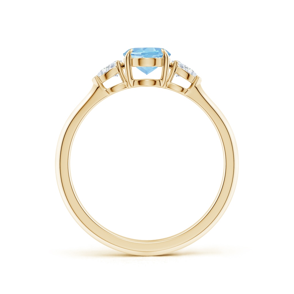 7x5mm AAAA Oval Aquamarine and Pear Diamond Three Stone Engagement Ring in Yellow Gold - side 199