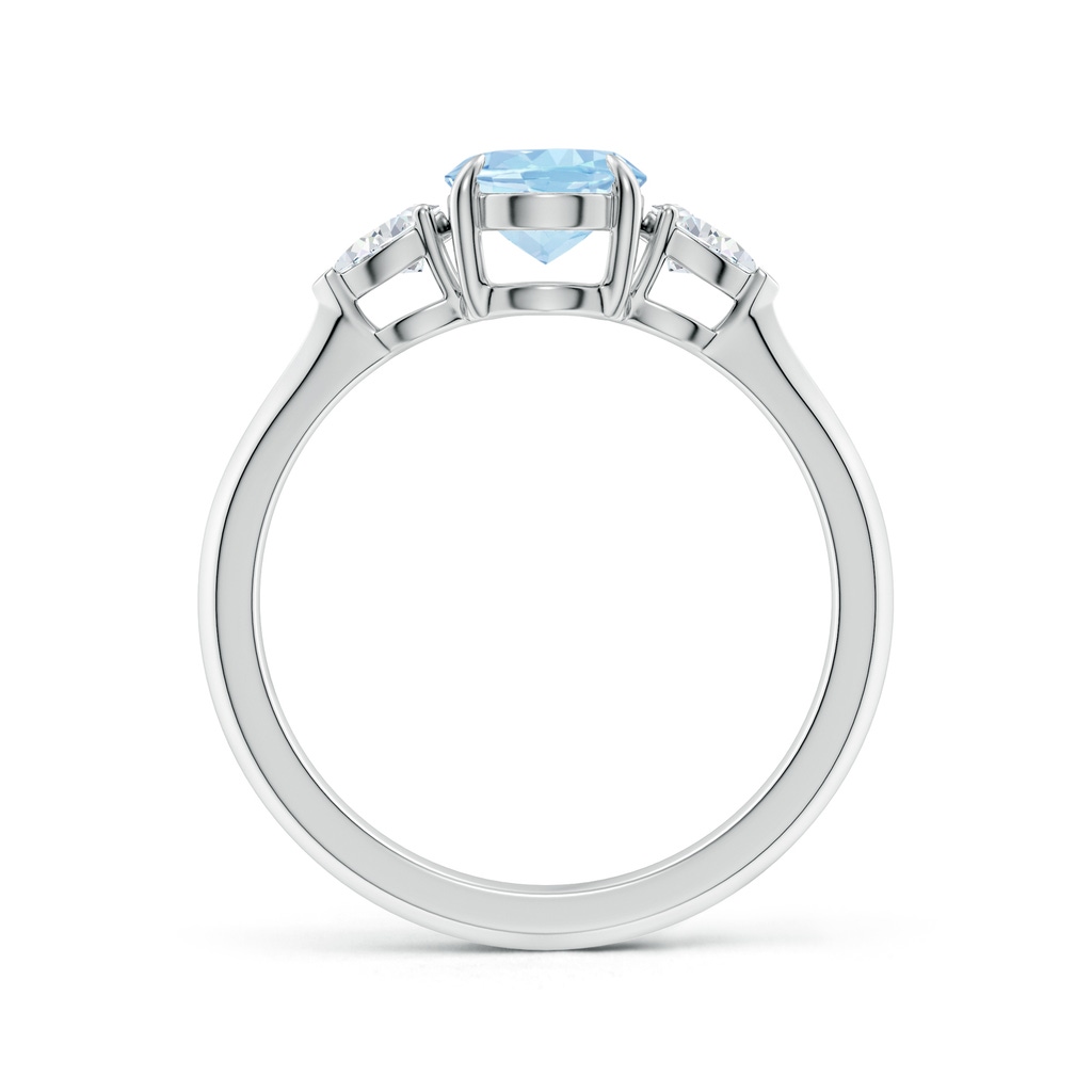 8x6mm AAA Oval Aquamarine and Pear Diamond Three Stone Engagement Ring in White Gold - side 199