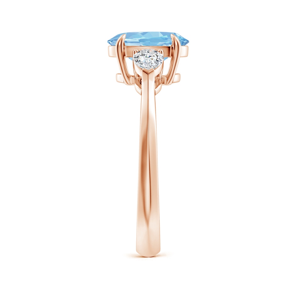 9x7mm AAAA Oval Aquamarine and Pear Diamond Three Stone Engagement Ring in Rose Gold side 299