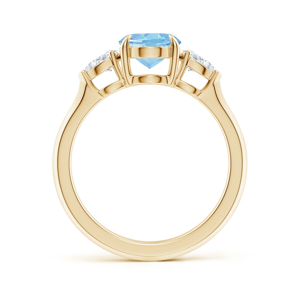 9x7mm AAAA Oval Aquamarine and Pear Diamond Three Stone Engagement Ring in Yellow Gold - side 199