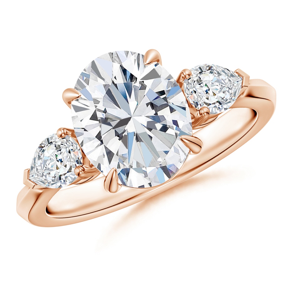 10x8mm GVS2 Oval Diamond and Pear Diamond Three Stone Engagement Ring in Rose Gold 