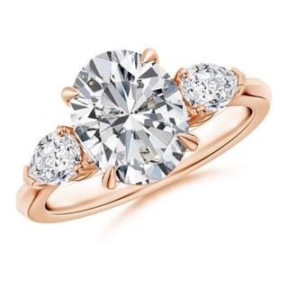 10x8mm HSI2 Oval Diamond and Pear Diamond Three Stone Engagement Ring in 18K Rose Gold