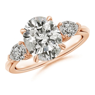 10x8mm KI3 Oval Diamond and Pear Diamond Three Stone Engagement Ring in Rose Gold