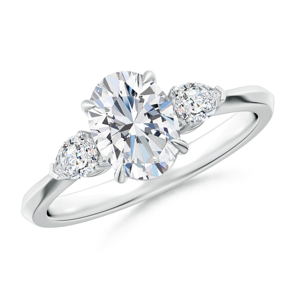 8x6mm GVS2 Oval Diamond and Pear Diamond Three Stone Engagement Ring in P950 Platinum 