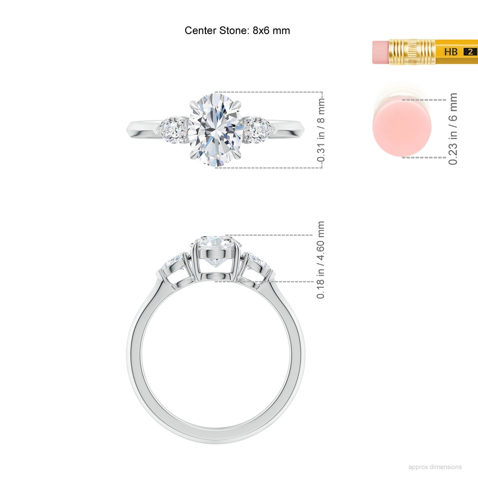 8x6mm GVS2 Oval Diamond and Pear Diamond Three Stone Engagement Ring in P950 Platinum ruler