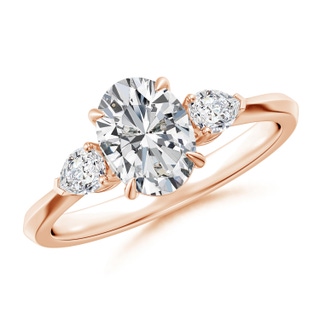 8x6mm HSI2 Oval Diamond and Pear Diamond Three Stone Engagement Ring in Rose Gold