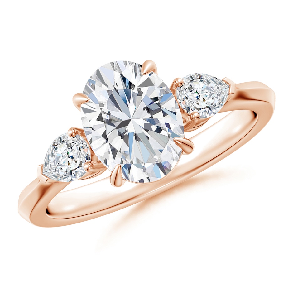 9x7mm GVS2 Oval Diamond and Pear Diamond Three Stone Engagement Ring in 18K Rose Gold 