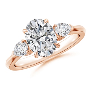 9x7mm HSI2 Oval Diamond and Pear Diamond Three Stone Engagement Ring in Rose Gold