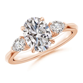 9x7mm IJI1I2 Oval Diamond and Pear Diamond Three Stone Engagement Ring in 18K Rose Gold