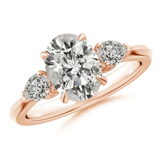 9x7mm KI3 Oval Diamond and Pear Diamond Three Stone Engagement Ring in 18K Rose Gold