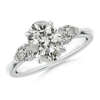 9x7mm KI3 Oval Diamond and Pear Diamond Three Stone Engagement Ring in P950 Platinum