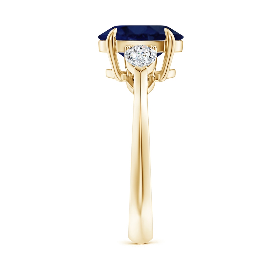 10x8mm A Oval Blue Sapphire and Pear Diamond Three Stone Engagement Ring in Yellow Gold side 299