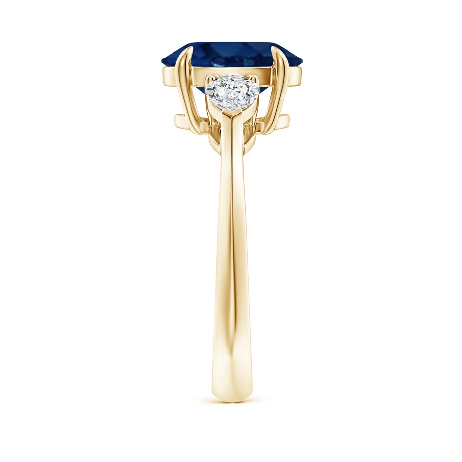 10x8mm AA Oval Blue Sapphire and Pear Diamond Three Stone Engagement Ring in Yellow Gold side 299
