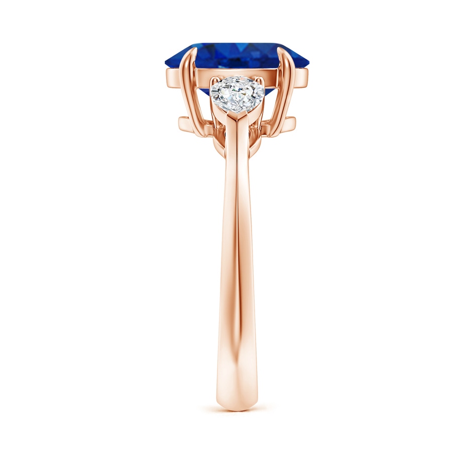 10x8mm AAA Oval Blue Sapphire and Pear Diamond Three Stone Engagement Ring in Rose Gold side 299