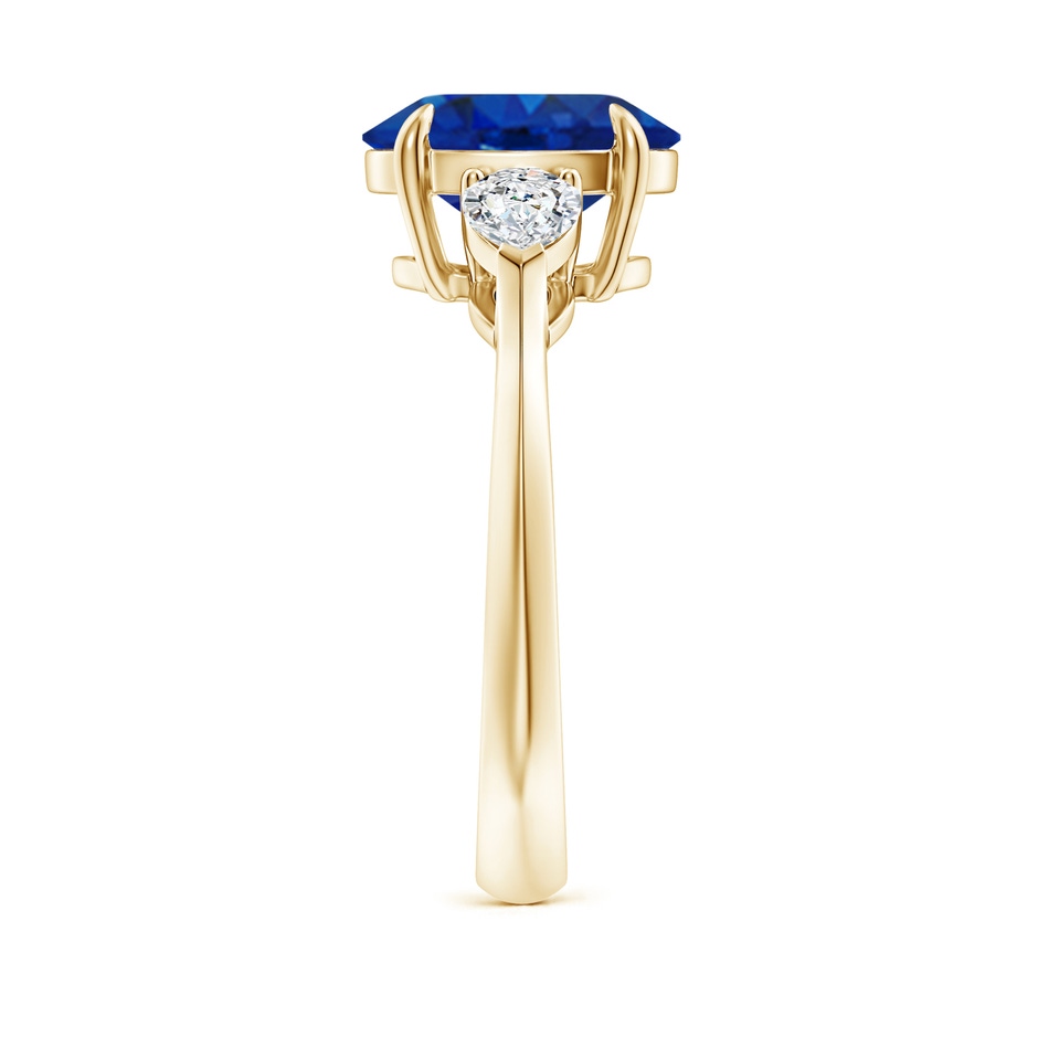 10x8mm AAA Oval Blue Sapphire and Pear Diamond Three Stone Engagement Ring in Yellow Gold side 299
