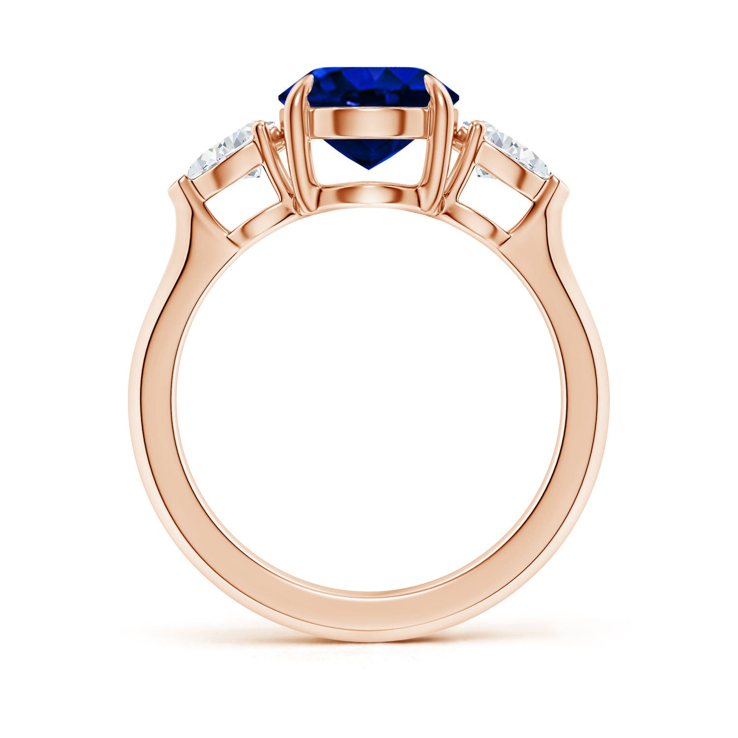 10x8mm AAAA Oval Blue Sapphire and Pear Diamond Three Stone Engagement Ring in 18K Rose Gold