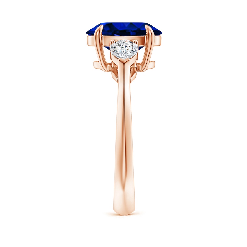 10x8mm AAAA Oval Blue Sapphire and Pear Diamond Three Stone Engagement Ring in 18K Rose Gold side 299