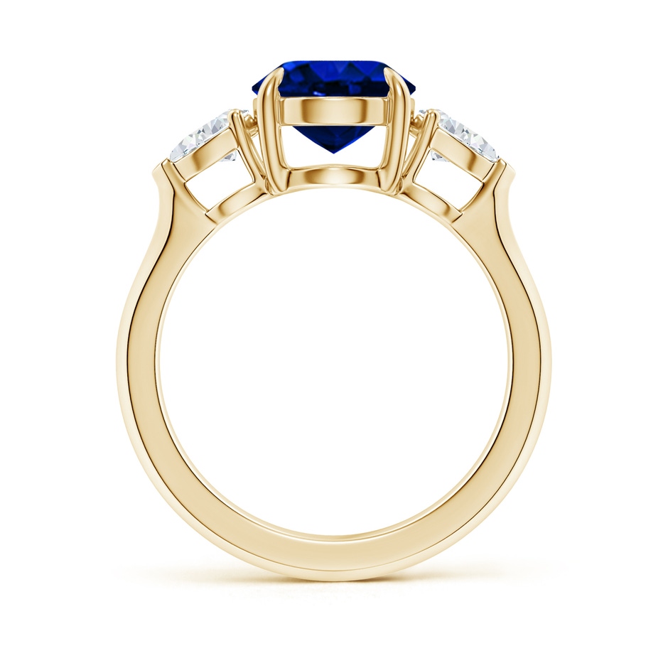 10x8mm Lab-Grown Oval Blue Sapphire and Pear Diamond Three Stone Engagement Ring in 18K Yellow Gold side 199