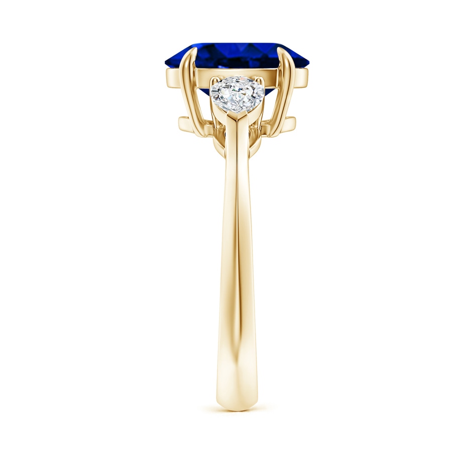 10x8mm Lab-Grown Oval Blue Sapphire and Pear Diamond Three Stone Engagement Ring in 18K Yellow Gold side 299